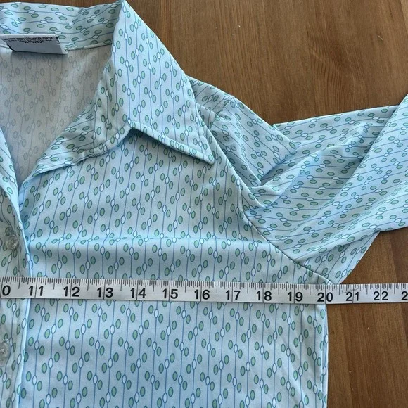 Vintage 70's Button Up Shirt Women's 18 Sodi Miami Blue Disco Dagger Collar - Picture 13 of 14